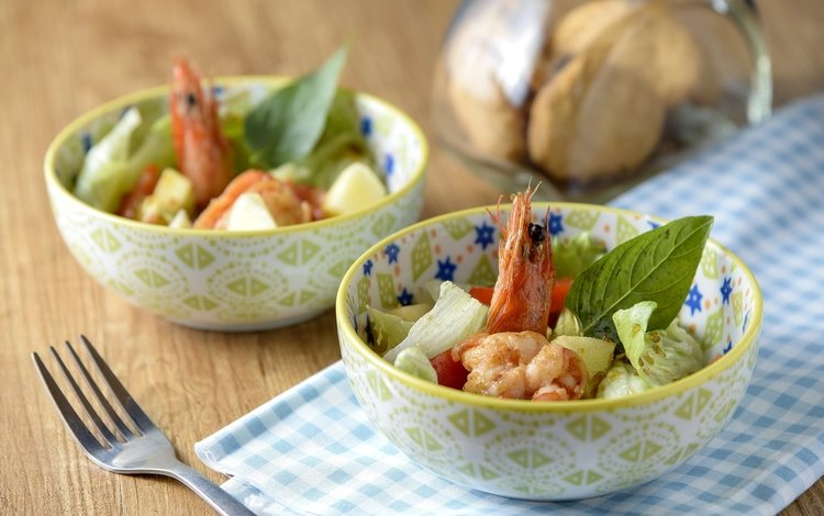 овощи, салат, морепродукты, креветки, vegetables, salad, seafood, shrimp