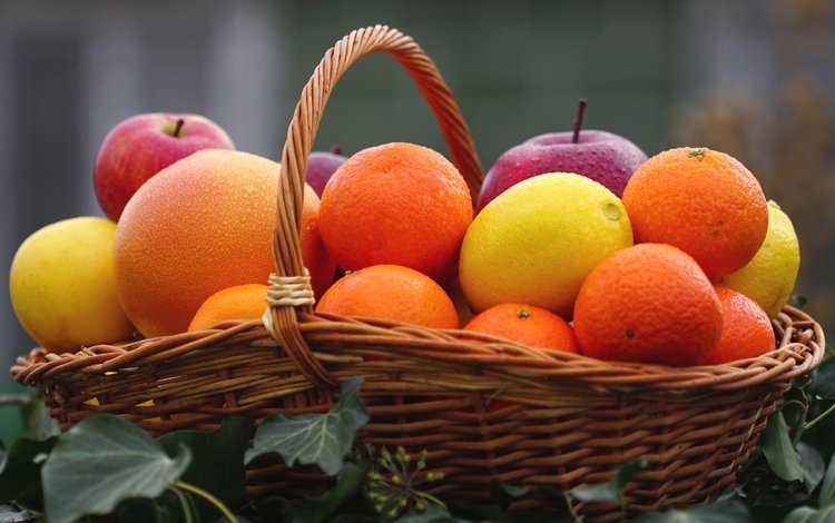 фрукты, лимон, корзина, апельсин, яблоко, мандарин, цитрусы, грейпфрут, fruit, lemon, basket, orange, apple, mandarin, citrus, grapefruit