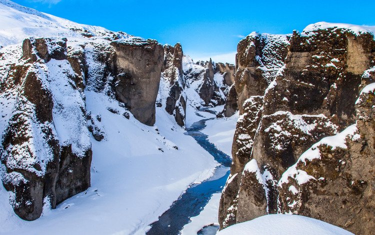 река, скалы, снег, зима, исландия, river, rocks, snow, winter, iceland