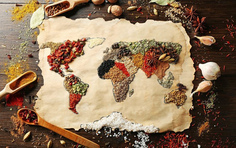 карта мира, материки, специи, world map, continents, spices