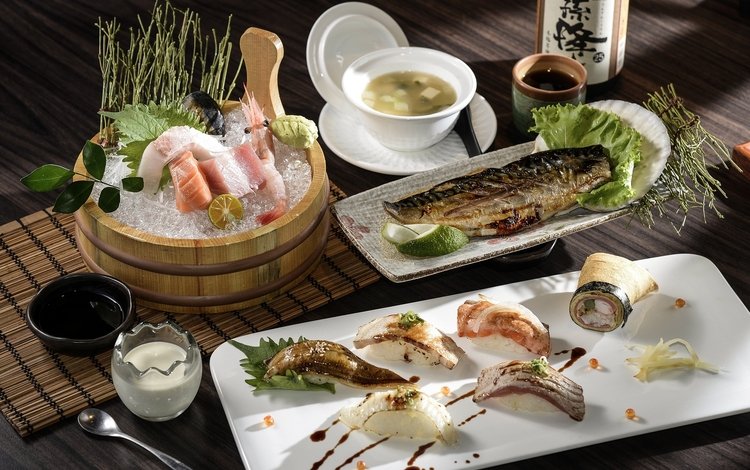 рыба, суши, морепродукты, суп, ассорти, fish, sushi, seafood, soup, cuts