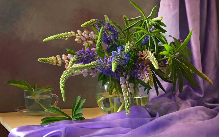 цветы, ткань, букет, фиолетовые, люпин, flowers, fabric, bouquet, purple, lupin