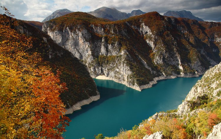 горы, осень, черногория, пивское озеро, mountains, autumn, montenegro, the piva lake