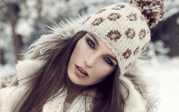 зима, девушка, портрет, взгляд, модель, лицо, шапка, длинные волосы, winter, girl, portrait, look, model, face, hat, long hair