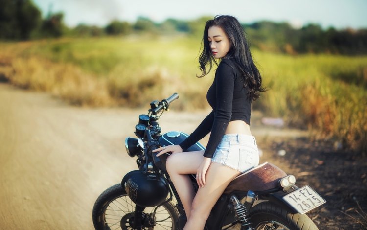 девушка, мотоцикл, азиатка, girl, motorcycle, asian