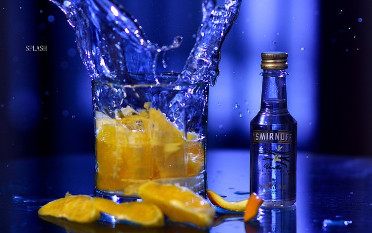 фон, водка, синий, цитрусы, апельсин, smirnoff, jared c, всплеск, коктейль, стакан, бутылка, алкоголь, background, vodka, blue, citrus, orange, splash, cocktail, glass, bottle, alcohol