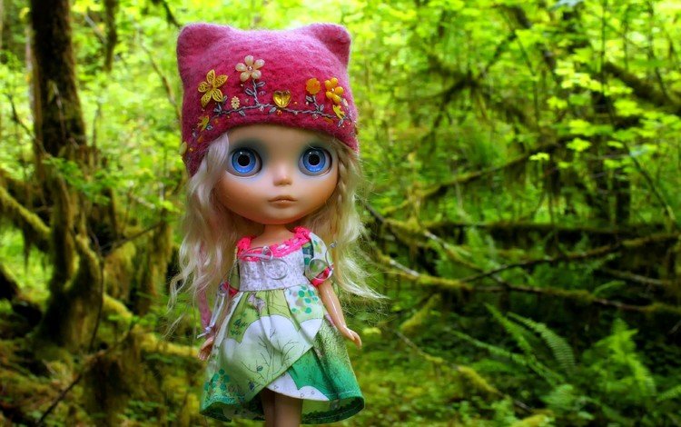 лес, игрушка, кукла, волосы, шапка, шапочка, forest, toy, doll, hair, hat, cap