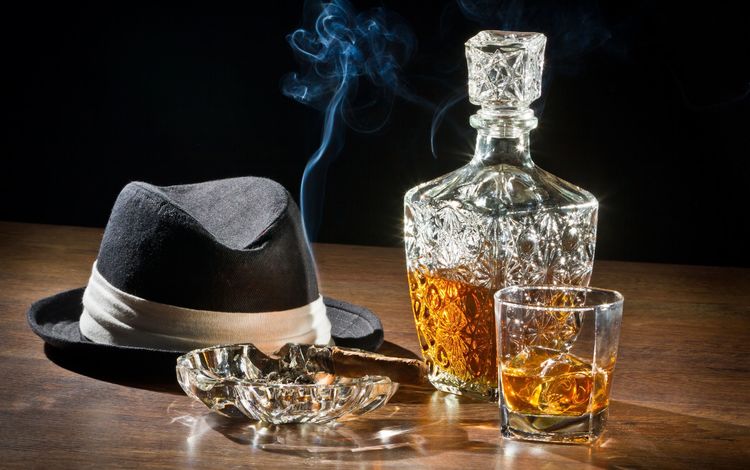 дым, стакан, алкоголь, шляпа, коньяк, сигара, виски, smoke, glass, alcohol, hat, cognac, cigar, whiskey