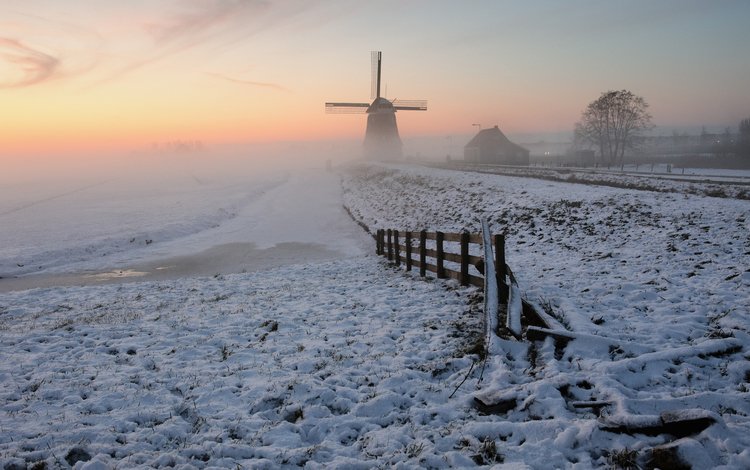 зима, ветряная мельница, winter, windmill
