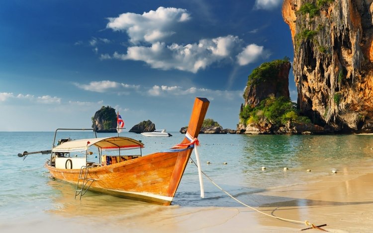 берег, море, пляж, лодка, таиланд, тропики, shore, sea, beach, boat, thailand, tropics