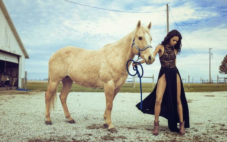 девушка, фон, конь, farm girl, girl, background, horse