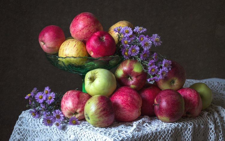 цветы, фрукты, яблоки, осень, плоды, астра, татарская, flowers, fruit, apples, autumn, astra, tatar