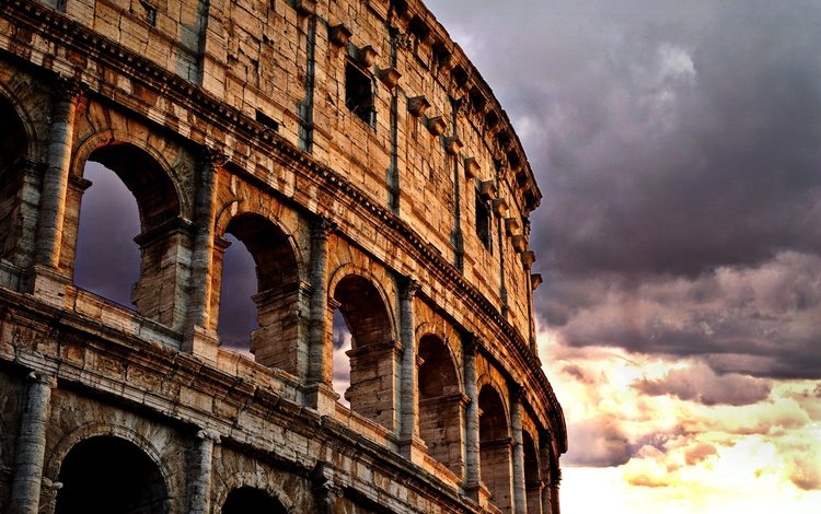 закат, тучи, город, италия, колизей, рим, sunset, clouds, the city, italy, colosseum, rome