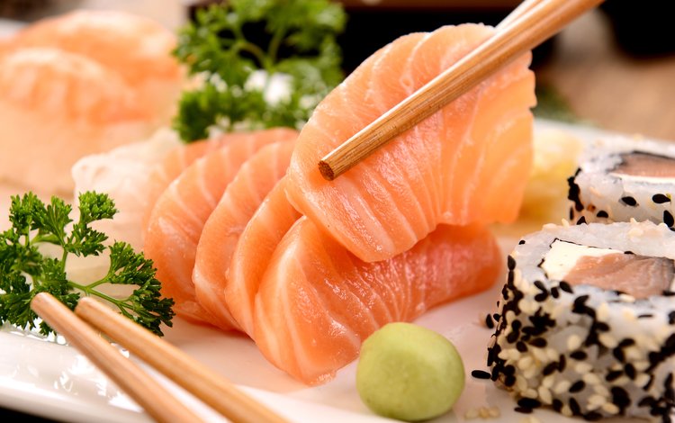 рыба, палочки, суши, японская кухня, зелень петрушки, fish, sticks, sushi, japanese cuisine, parsley