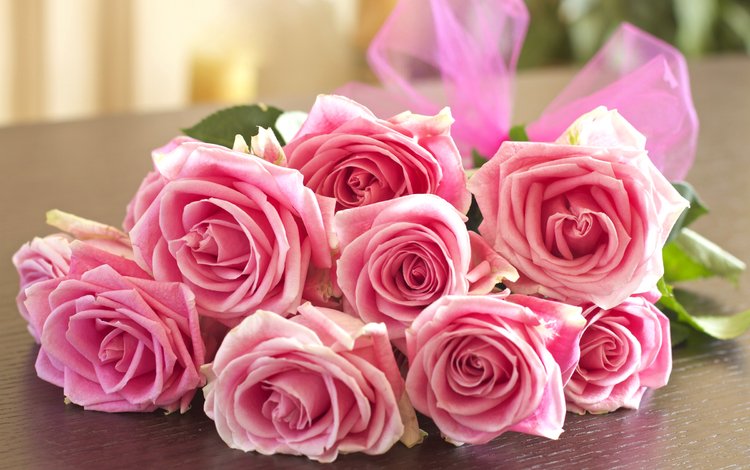 бутоны, розы, букет, розовые, бант, buds, roses, bouquet, pink, bow
