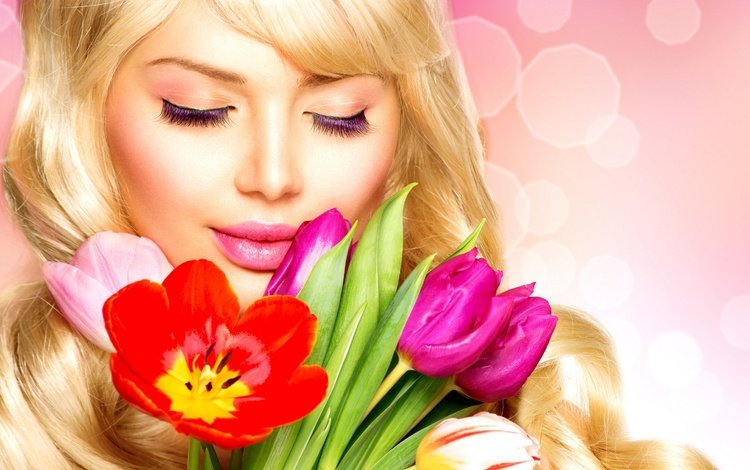 девушка, блондинка, модель, ресницы, весна. цветы, girl, blonde, model, eyelashes, spring. flowers