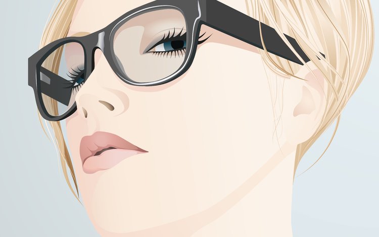 девушка, вектор, блондинка, взгляд, очки, лицо, ресницы, girl, vector, blonde, look, glasses, face, eyelashes