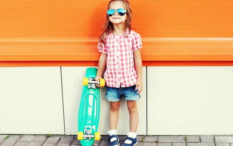 лето, очки, девочка, скейтборд, дитя, little girls, summer, glasses, girl, skateboard, child