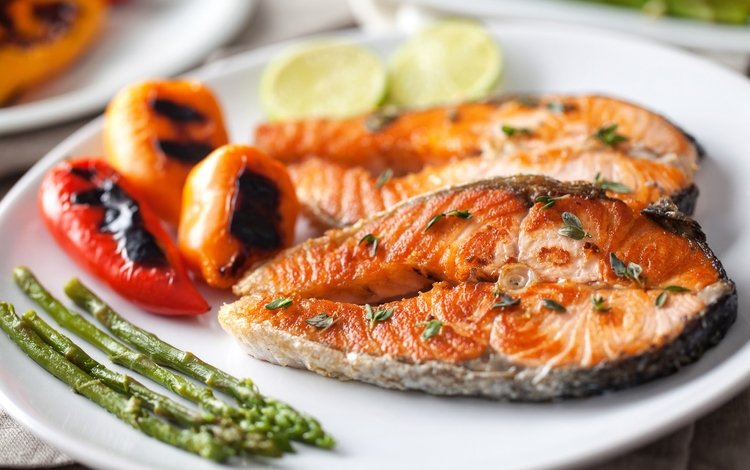 овощи, рыба, перец, морепродукты, спаржа, красная рыба, seafoods, vegetables, fish, pepper, seafood, asparagus, red fish