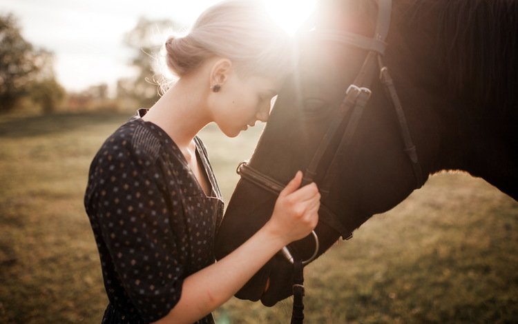 лошадь, природа, девушка, настроение, профиль, конь, закрытые глаза, horse, nature, girl, mood, profile, closed eyes