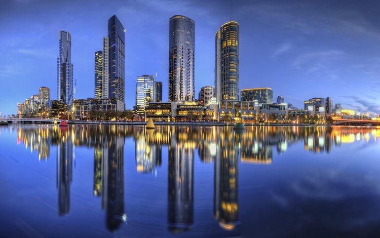 река, отражение, небоскребы, ночной город, здания, австралия, yarra river, мельбурн, река ярра, the yarra river, river, reflection, skyscrapers, night city, building, australia, melbourne