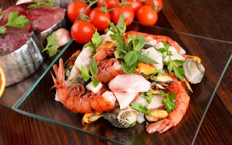 рыба, помидоры, морепродукты, креветки, мидии, креветка, помидорами, seafoods, fish, tomatoes, seafood, shrimp, mussels