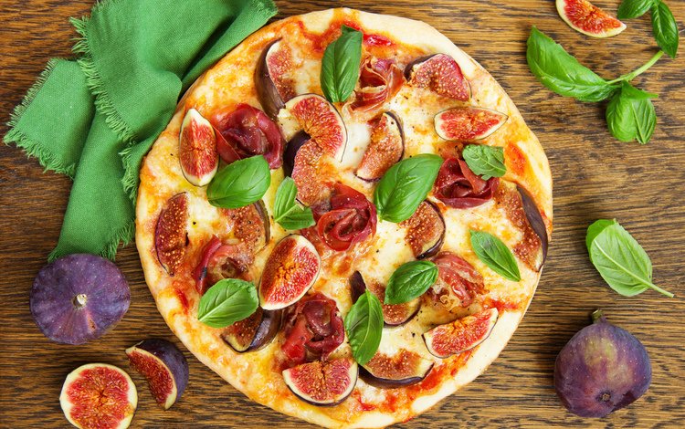зелень, сыр, пицца, инжир, ветчина, greens, cheese, pizza, figs, ham