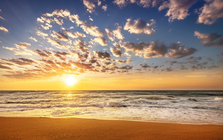 небо, закат, море, пляж, волна, песка, the sky, sunset, sea, beach, wave, sand