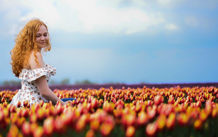 девушка, лето, тюльпаны, girl, summer, tulips