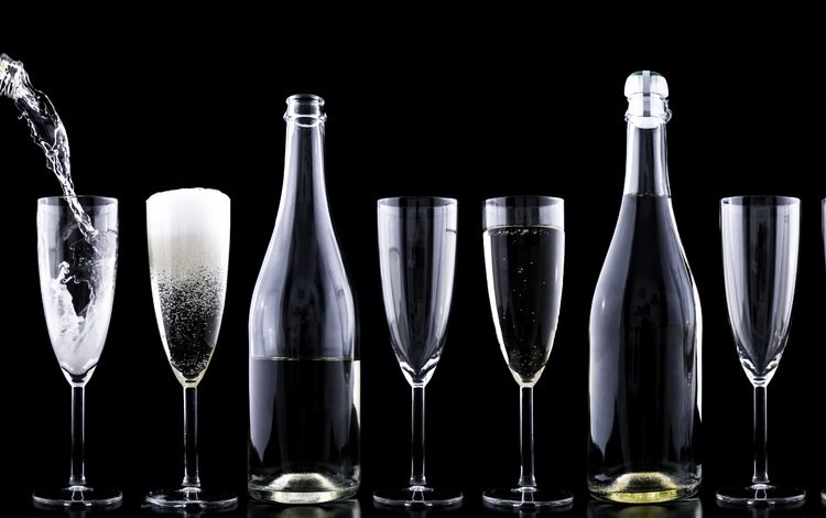 капли, вино, бокалы, бутылки, праздник, шампанское, алкоголь, drops, wine, glasses, bottle, holiday, champagne, alcohol
