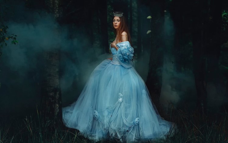лес, девушка, платье, дым, rosie hardy, forest, girl, dress, smoke