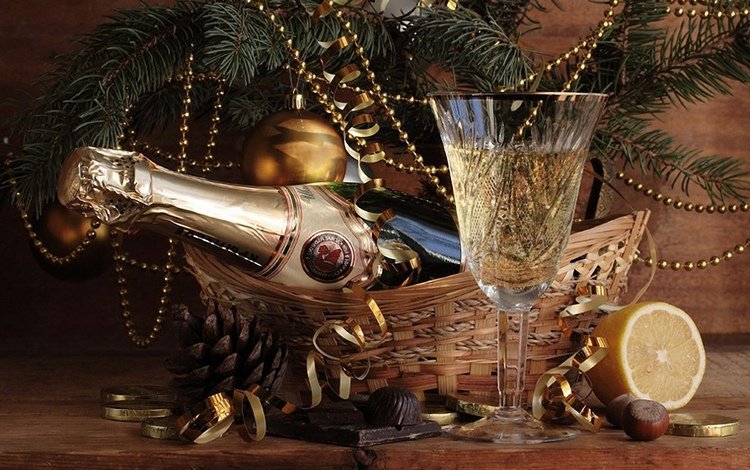 елка, бокал, лимон, ель, вино, праздник, шоколад, шампанское, tree, glass, lemon, spruce, wine, holiday, chocolate, champagne