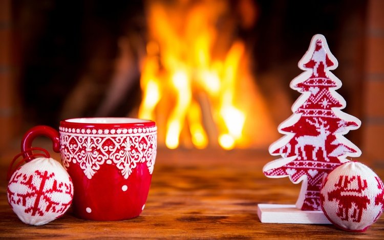 новый год, елка, огонь, игрушки, камин, чашка, праздник, 2016, new year, tree, fire, toys, fireplace, cup, holiday