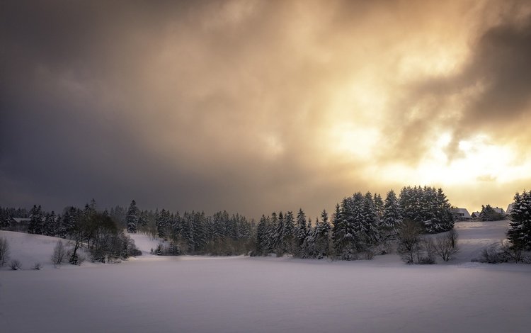 небо, снег, природа, закат, зима, the sky, snow, nature, sunset, winter