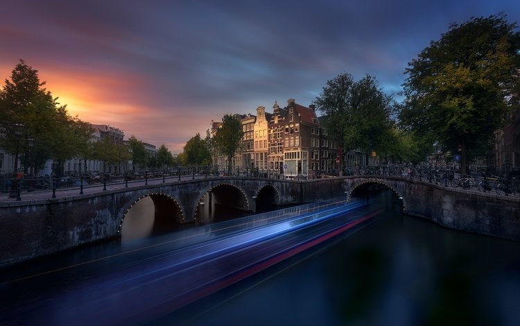 закат, мост, амстердам, sunset, bridge, amsterdam
