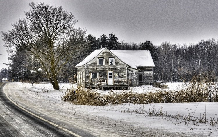 дорога, природа, зима, дом, road, nature, winter, house
