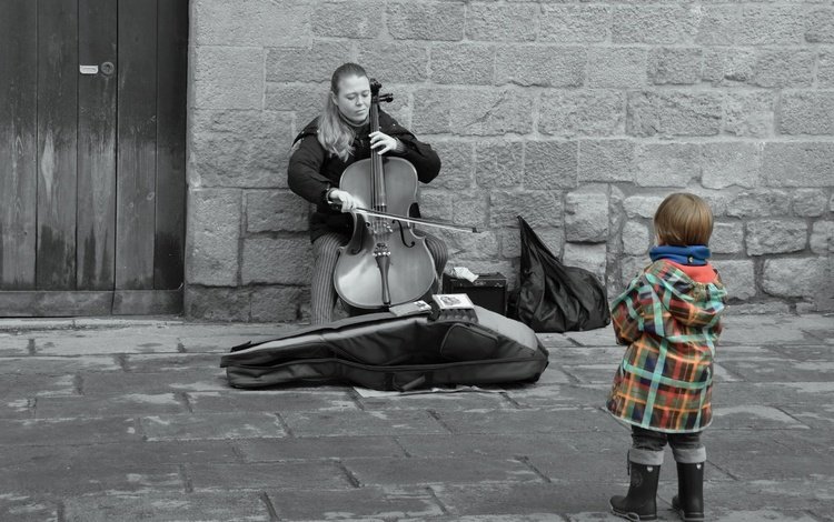 девушка, музыка, улица, ребенок, виолончель, girl, music, street, child, cello