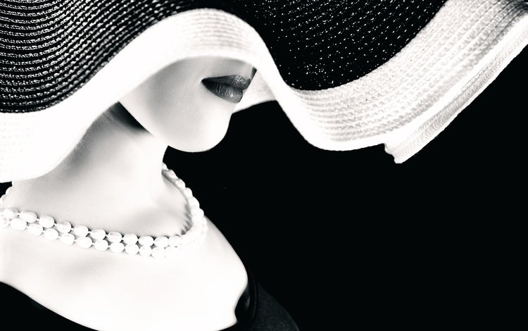 девушка, чёрно-белое, силуэт, шляпа, girl, black and white, silhouette, hat