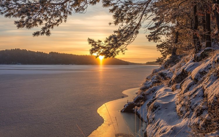 озеро, зима, утро, рассвет, швеция, швеции, lake, winter, morning, dawn, sweden