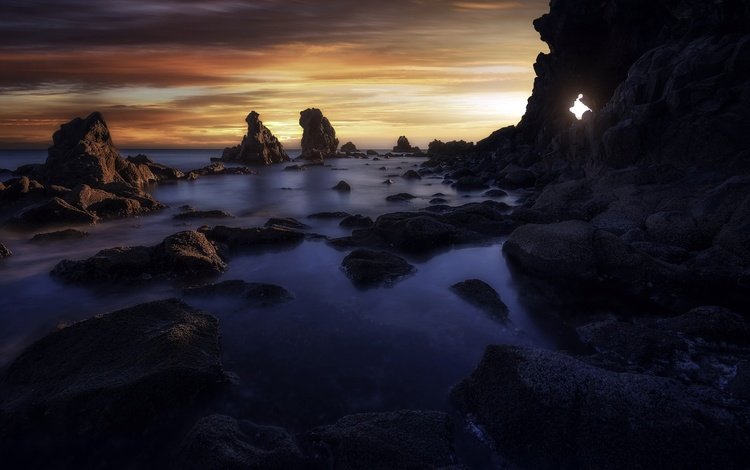 скалы, закат, море, rocks, sunset, sea