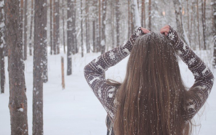 снег, природа, девушка, свитер, длинные волосы, snow, nature, girl, sweater, long hair