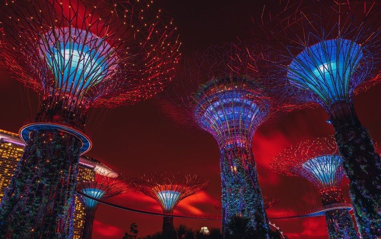 ночь, огни, город, архитектура, сингапур, night, lights, the city, architecture, singapore
