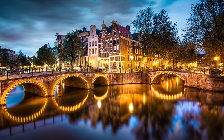 ночь, огни, мост, нидерланды, амстердам, голландия, night, lights, bridge, netherlands, amsterdam, holland