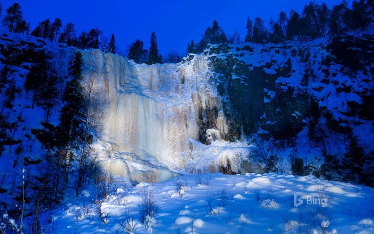природа, зима, водопад, лёд, финляндия, bing, nature, winter, waterfall, ice, finland
