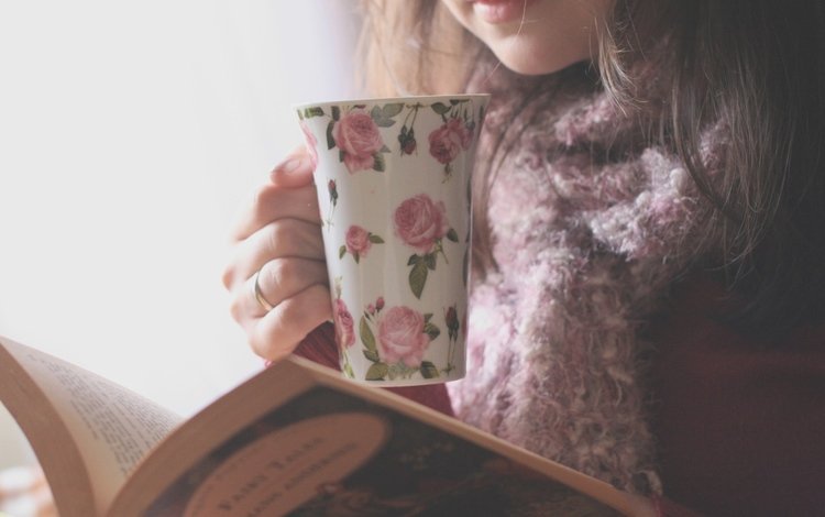 девушка, настроение, кофе, кольцо, руки, чашка, книга, шарф, girl, mood, coffee, ring, hands, cup, book, scarf