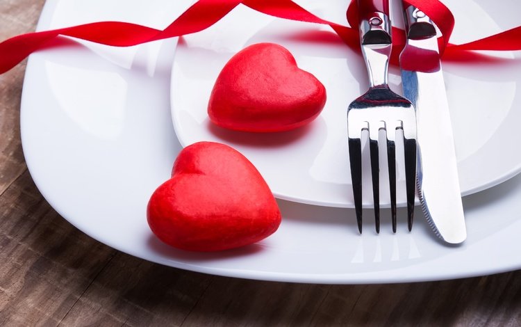 вилка, нож, сердечки, романтик, краcный, валентинов день, plug, knife, hearts, romantic, red, valentine's day