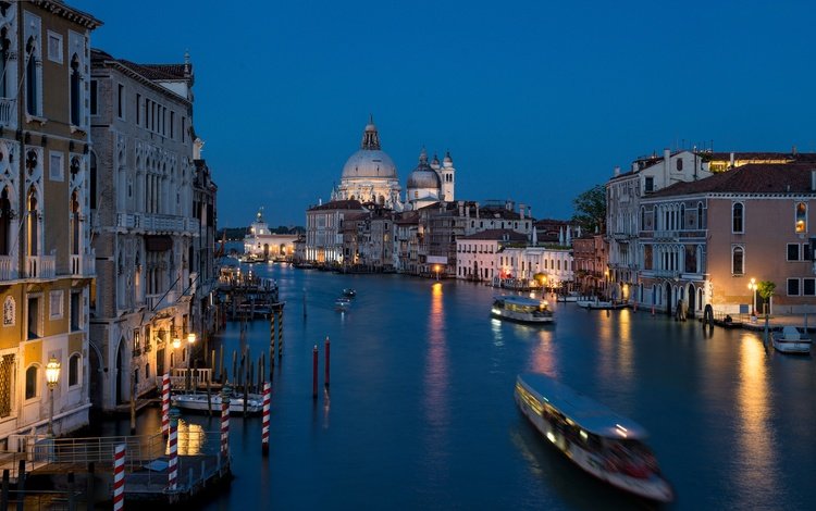 ночь, огни, собор, венеция, канал, италия, night, lights, cathedral, venice, channel, italy