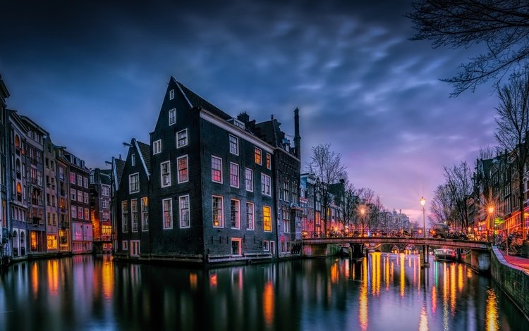свет, нидерланды, огни, амстердам, вечер, утро, мост, город, краски, дома, light, netherlands, lights, amsterdam, the evening, morning, bridge, the city, paint, home