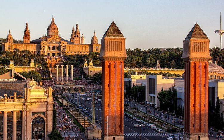 люди, панорама, город, башни, дворец, испания, барселона, people, panorama, the city, tower, palace, spain, barcelona