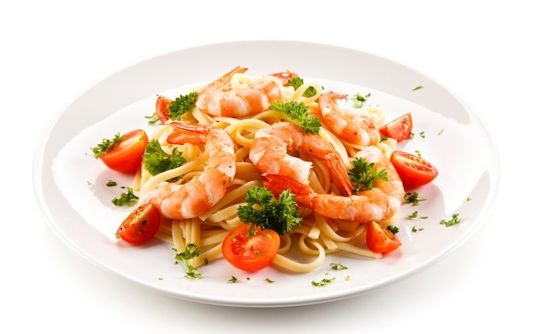 еда, тарелка, помидоры, морепродукты, креветки, макароны, food, plate, tomatoes, seafood, shrimp, pasta